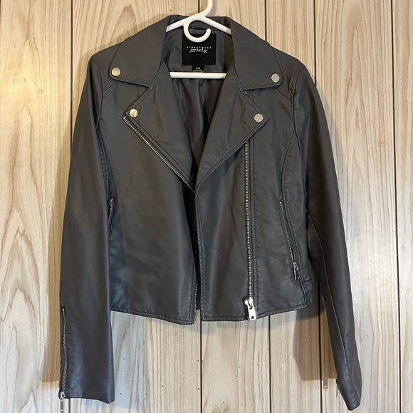 Grey Faux Leather Moto Jacket - Picture 2 of 8